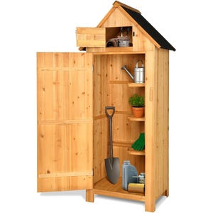 image:imageVINGLI Outdoor Wooden Storage Shed Garden Shed Outside Tool Cabinet with Safety Latch Patio Storage Organizer TeakYELLOW