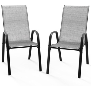 image:imageVINGLI Patio Chairs Set of 2  Stackable Outdoor Dining Chairs with Comfortable Sling High Back Chairs and Armrests for Lawn Poolside Courtyard Balcony Garden YellowSilver Gray