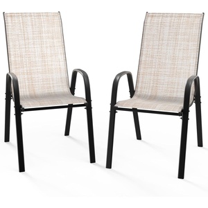 image:imageVINGLI Patio Chairs Set of 2  Stackable Outdoor Dining Chairs with Comfortable Sling High Back Chairs and Armrests for Lawn Poolside Courtyard Balcony Garden YellowYellow
