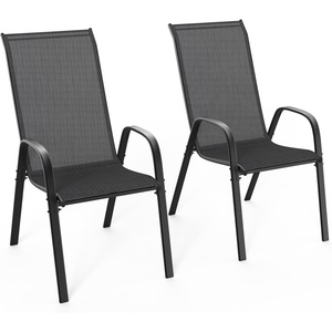 image:imageVINGLI Patio Chairs Set of 2  Stackable Outdoor Dining Chairs with Comfortable Sling High Back Chairs and Armrests for Lawn Poolside Courtyard Balcony Garden YellowBlack