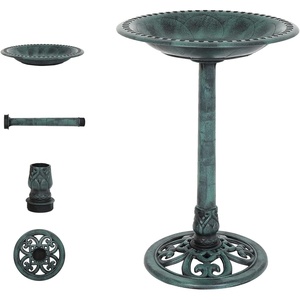 image:imageVINGLI Pedestal Bird Bath 28 Inch Antique Copper Resin Birdbaths Weather Resistant Floral Accents and Vintage Finish Garden Decor for Outdoor Lightweight Courtyard Greenwith Bird FeederGreenNormal