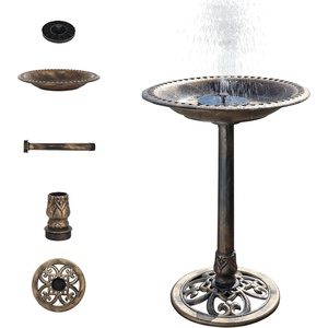 image:imageVINGLI Pedestal Bird Bath 28 Inch Antique Copper Resin Birdbaths Weather Resistant Floral Accents and Vintage Finish Garden Decor for Outdoor Lightweight Courtyard Greenwith Bird FeederCopperWith solar power