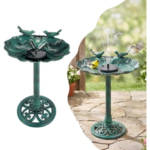 image:imageVINGLI Pedestal Bird Bath 28 Inch Antique Copper Resin Birdbaths Weather Resistant Floral Accents and Vintage Finish Garden Decor for Outdoor Lightweight Courtyard Greenwith Bird FeederGreenShellshaped With Solar Pump