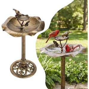image:imageVINGLI Pedestal Bird Bath 28 Inch Antique Copper Resin Birdbaths Weather Resistant Floral Accents and Vintage Finish Garden Decor for Outdoor Lightweight Courtyard Greenwith Bird FeederCopperWith Bird Feeder