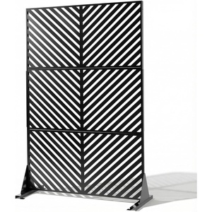 image:imageVINGLI Privacy Fence Panels 72H x 47W Metal Privacy Screen Freestanding Decorative Privacy Panels for Patio Garden Pool Outdoor amp Indoor YShapedDiagonal Stripe