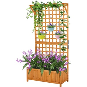 image:imageVINGLI Raised Garden Bed with Trellis Natural Planter Box with Privacy Screen 72 Inch Tall Wood Garden Boxfor Climbing Plants Flowers Herbs Outdoor Balcony amp Patio Decor Natural