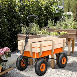 image:imageVINGLI Steel Garden Wagon Cart on Wheels 330lb Load Capacity Removable Heavy Duty Wooden Side Panels with Extendable Handle and 10inch AllTerrain Tires Wheelbarrow for Yard Landscaping OrangeOrange
