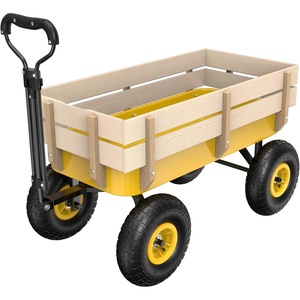 image:imageVINGLI Wagon Cart Steel Frame and Wood Coated Railing 330lbs All Terrain Wagon 92in Tires for Garden and Outdoor OrangeYellow
