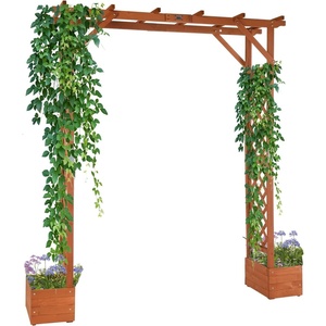 image:imageVINGLI Wooden Garden Arbor with Planter Wedding Arch for Ceremony Wood Garden Arbour Trellis for Plant Climbing Pergola for Garden Backyard Lawn Outdoor Dark BrownGolden Brown