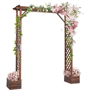 image:imageVINGLI Wooden Garden Arbor with Planter Wedding Arch for Ceremony Wood Garden Arbour Trellis for Plant Climbing Pergola for Garden Backyard Lawn Outdoor Dark BrownDark Brown