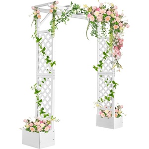 image:imageVINGLI Wooden Garden Arbor with Planter Wedding Arch for Ceremony Wood Garden Arbour Trellis for Plant Climbing Pergola for Garden Backyard Lawn Outdoor Dark BrownWhite