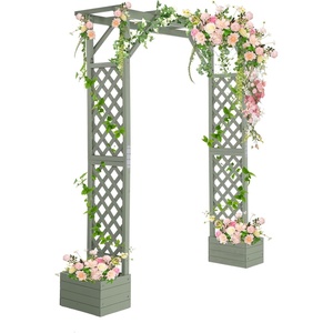image:imageVINGLI Wooden Garden Arbor with Planter Wedding Arch for Ceremony Wood Garden Arbour Trellis for Plant Climbing Pergola for Garden Backyard Lawn Outdoor Dark BrownOlive Green