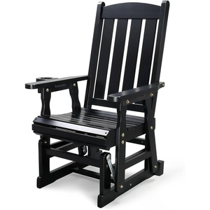 image:imageVINGLI Wooden Patio Glider Heavy Duty 800 LBS Outdoor Glider with Cup Holders 4 FT Wooden Glider Bench with High Backrest for Garden Yard Patio BlackBlack