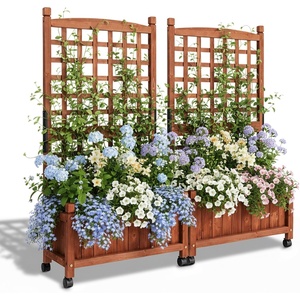 image:imageVINGLI Wooden Planter with Trellis 50 Height Elevated Garden Beds Outdoor with Wheels FreeStanding Planter Box with Drainage Holes for Flower Vegetable Fruit Herb in Garden Patio Balcony 12