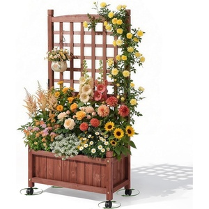 image:imageVINGLI Wooden Planter with Trellis 50 Height Elevated Garden Beds Outdoor with Wheels FreeStanding Planter Box with Drainage Holes for Flower Vegetable Fruit Herb in Garden Patio Balcony 11