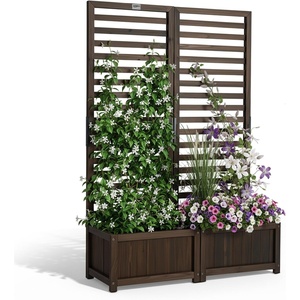 image:imageVINGLI Wooden Planter with Trellis 51 Height Elevated Garden Beds Outdoor FreeStanding Planter Box with Drainage Holes for Flower Vegetable Fruit Herb in Garden Patio Balcony  2PCS2