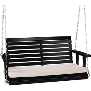 image:imageVINGLI Wooden Porch Swing Heavy Duty 880 LBS Hanging Patio Bench with Extra Cushion for Lawn Garden Courtyard Brown 5 feetBlack