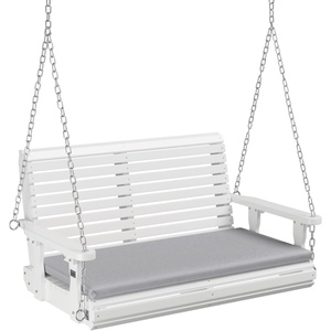 image:imageVINGLI Wooden Porch Swing Heavy Duty 880 LBS Hanging Patio Bench with Extra Cushion for Lawn Garden Courtyard Brown 5 feetWhite