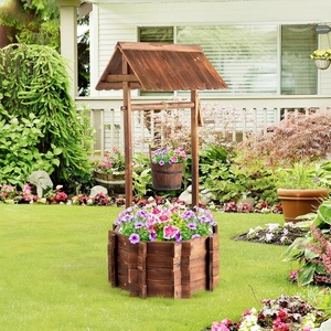 image:imageVINGLI Wooden Wishing Well Outdoor Planters Well Covers for Yard with 2 Reinforced Rods Height Adjustable Hanging Bucket Rustic Flower Pot Home Decor for Outside Patio Garden22 w 2 Reinforced Rods