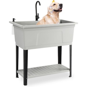 image:imageVingli 37Gallon Freestanding Utility Sink with Faucet 36 Heightened Basin for Laundry Garage Outdoor Garden Pet Wash Heavy Duty Plastic Laundry Tub with Storage Shelf 40L24W36H GreyGray
