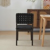image:imageVINGLI Brown Woven Wooden Dining Chairs Set of 4Armless Mid Century Modern Desk Chairs with RivetampFoot PegsUpholstered Farmhouse Comfy Chair No Wheels for Dining RoomLiving RoomKitchenOakSuedeBlack