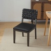 image:imageVINGLI Brown Woven Wooden Dining Chairs Set of 4Armless Mid Century Modern Desk Chairs with RivetampFoot PegsUpholstered Farmhouse Comfy Chair No Wheels for Dining RoomLiving RoomKitchenOakSuedeBlack