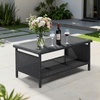 image:imageVINGLI Outdoor Wicker CoffeeTable Patio Coffee Tables for Outside Tempered Glass Top Wicker Table with Storage Coffee Table for Patio Balcony Porch Deck BlackBlack