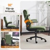 image:imageVINGLI Rolling Ergonomic Office Desk Chair with Padded Flipup Arms 360 Swivel High Back Executive Computer Task Chair with Wheels for GameHome Small Space Study Room Reading RoomPu GreenLeathergreen