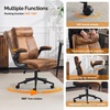 image:imageVINGLI Rolling Ergonomic Office Desk Chair with Padded Flipup Arms 360 Swivel High Back Executive Computer Task Chair with Wheels for GameHome Small Space Study Room Reading RoomPu GreenMicrofiberbrown