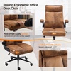image:imageVINGLI Rolling Ergonomic Office Desk Chair with Padded Flipup Arms 360 Swivel High Back Executive Computer Task Chair with Wheels for GameHome Small Space Study Room Reading RoomPu GreenMicrofiberbrown