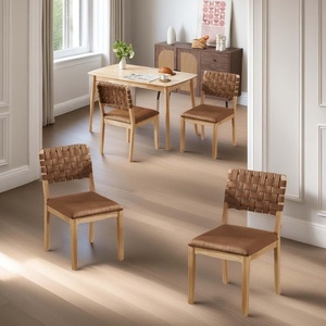 image:imageVINGLI Brown Woven Wooden Dining Chairs Set of 4Armless Mid Century Modern Desk Chairs with RivetampFoot PegsUpholstered Farmhouse Comfy Chair No Wheels for Dining RoomLiving RoomKitchenOakSuedeBrown