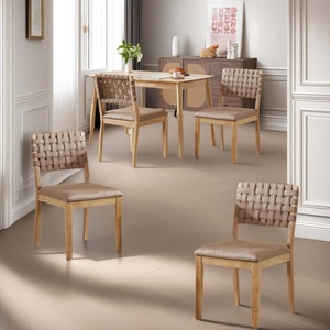 image:imageVINGLI Brown Woven Wooden Dining Chairs Set of 4Armless Mid Century Modern Desk Chairs with RivetampFoot PegsUpholstered Farmhouse Comfy Chair No Wheels for Dining RoomLiving RoomKitchenOakSuedeKhaki