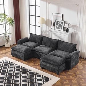image:imageVINGLI Convertible UShaped Sectional Couch with 2 Movable 2Layer Ottoman Oversized Comfy Cloud Modular Sofa with Deep Seat amp Chaise 3 Seater Cozy Soft Couch for Living Room Chenille WhiteCreamChenilleblack