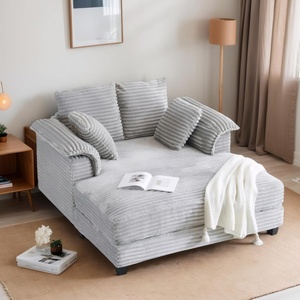 image:imageVINGLI Lounge Chair 56 Oversized Reading Chair Corduroy Chaise Sofa Recliner Bed Upholstered Comfy Sleeper Couch with Throw Pillows and Armrests for Living Room Movie Room BedroomLight Grey