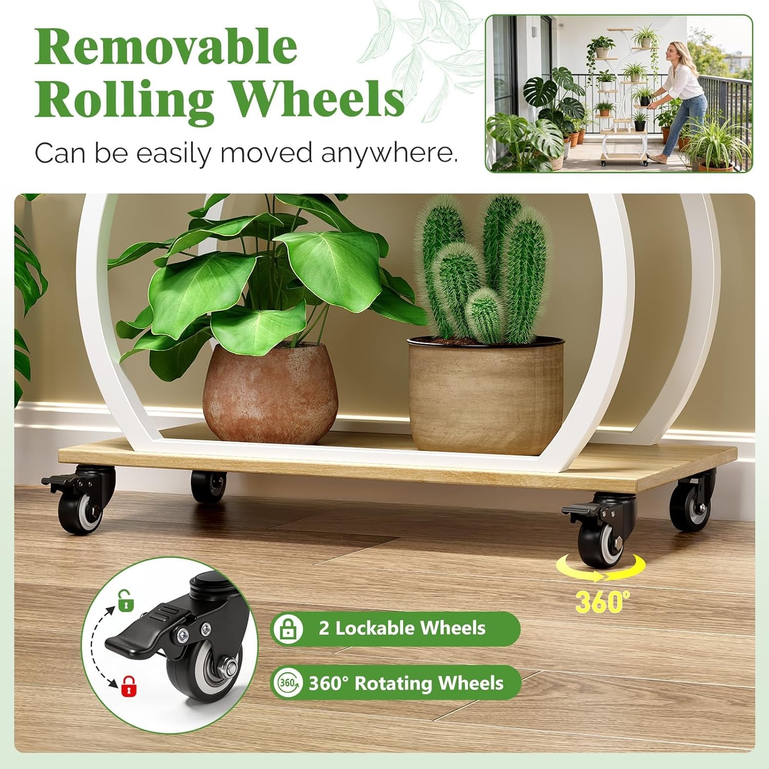image:imagePlant Stand Indoor with 4 Grow Lights amp 3 Colors 61 Tall 10Tier Plant Shelf for Indoor Plants TreeShaped Display Stand on 360 Lockable Wheels for Living Room Balcony amp Office White and Oak