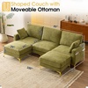 image:imageVINGLI 100 W U Shaped Couch with Ottoman 22 Deep Seat Comfortable Sectional Couches for Living Room 3 Seater Chenille Fabric Cloud Sofa for Apartment Small Spaces Bedroom GreenGreen