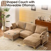 image:imageVINGLI 100 W U Shaped Couch with Ottoman 22 Deep Seat Comfortable Sectional Couches for Living Room 3 Seater Chenille Fabric Cloud Sofa for Apartment Small Spaces Bedroom GreenKhaki