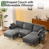 image:imageVINGLI 100 W U Shaped Couch with Ottoman 22 Deep Seat Comfortable Sectional Couches for Living Room 3 Seater Chenille Fabric Cloud Sofa for Apartment Small Spaces Bedroom GreenGrey