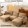 image:imageVINGLI 100 W U Shaped Couch with Ottoman 22 Deep Seat Comfortable Sectional Couches for Living Room 3 Seater Chenille Fabric Cloud Sofa for Apartment Small Spaces Bedroom GreenKhaki