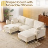 image:imageVINGLI 100 W U Shaped Couch with Ottoman 22 Deep Seat Comfortable Sectional Couches for Living Room 3 Seater Chenille Fabric Cloud Sofa for Apartment Small Spaces Bedroom GreenBeige