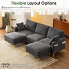 image:imageVINGLI 100 W U Shaped Couch with Ottoman 22 Deep Seat Comfortable Sectional Couches for Living Room 3 Seater Chenille Fabric Cloud Sofa for Apartment Small Spaces Bedroom GreenGrey