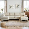 image:imageVINGLI 110 Modern Sectional Couch with 51 D Double Chaise Black Deep Seat U Shaped Couch with Removable Pillows amp Metal Legs Comfy 4Seat Sofas for Living Room Linen FabricBeige