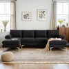 image:imageVINGLI 110 Modern Sectional Couch with 51 D Double Chaise Black Deep Seat U Shaped Couch with Removable Pillows amp Metal Legs Comfy 4Seat Sofas for Living Room Linen FabricBlack