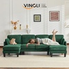 image:imageVINGLI 110 Sectional Couches for Living RoomU Shaped Couch with Double Chaise 4Seat Sofa Set with Chenille Fabric for Home FurnitureBlackCorduroydark Green