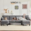 image:imageVINGLI 110 Sectional Couches for Living RoomU Shaped Couch with Double Chaise 4Seat Sofa Set with Chenille Fabric for Home FurnitureBlackCorduroydark Grey