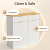 image:imageVINGLI 20 Gallon Double Tilt Out Trash Can Cabinet Wooden Fluted Design Double Garbage Can Cabinet with Storage Drawers Hidden Trash Can Holder for Kitchen Living Room Laundry Room White