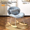 image:imageVINGLI 256 Extra Wide Nursery 115 Armless Rocking Chair Curved Cute CrossLegged Glider Chair with Pillow amp Solid Wood Nursing Chair for Bedroom Living Room Fluffy Fleece Grass GreenTeddy Fleecelight Blue
