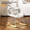 image:imageVINGLI 256 Extra Wide Nursery 115 Armless Rocking Chair Curved Cute CrossLegged Glider Chair with Pillow amp Solid Wood Nursing Chair for Bedroom Living Room Fluffy Fleece Grass GreenTeddy Fleecewhite Cream