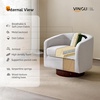 image:imageVINGLI 360Swivel Accent Chairs Set of 2 with Engineered Wood Base and Removable Cushion for Living Room Bedroom Curved Back Barrel Chairs for Small Space Upholstered Bucket Armchairs Teddy WhiteLinenbeige