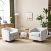 image:imageVINGLI 360Swivel Accent Chairs Set of 2 with Engineered Wood Base and Removable Cushion for Living Room Bedroom Curved Back Barrel Chairs for Small Space Upholstered Bucket Armchairs Teddy WhiteLinenbeige